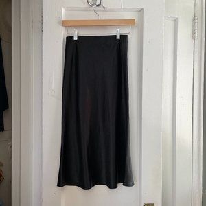 Aritzia Black Satin Midi Skirt